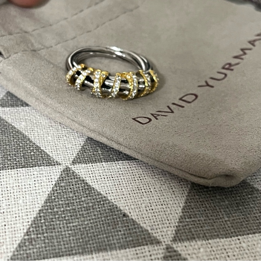David Yurman Two-Tone Pavé Cable Ring sz7 - Picture 5 of 5